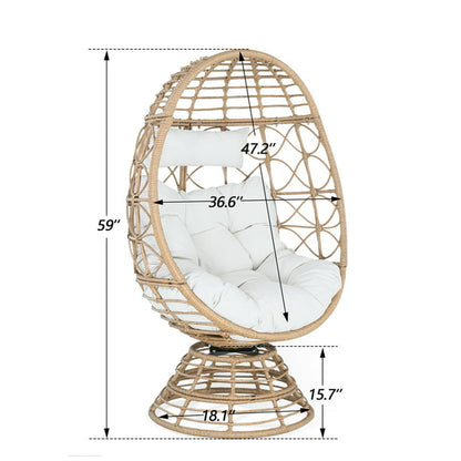 Peakhome Furnishings Outdoor Rattan Swivel Egg Chair for Patio, Backyard, Living Room