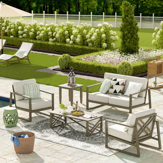 Hamarto 5 Pieces Aluminum Patio Conversation Loveseat Set With Olefin Cushions For 4 Person