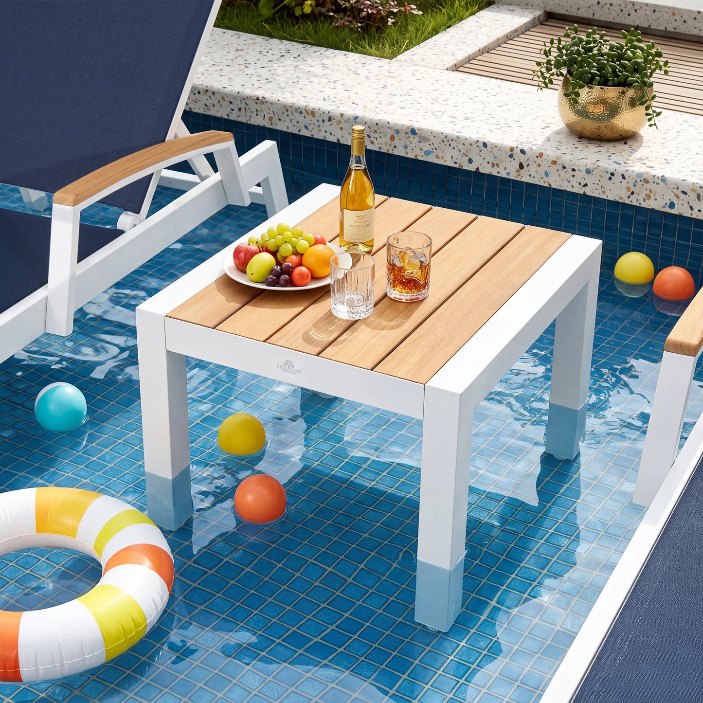 Modern Minimalist Outdoor Furniture Side Table With Natural Teak Tabletop