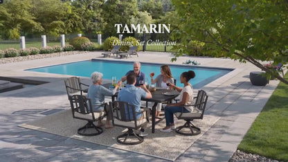 Tamarin Aluminum Patio Rectangular Dining Table and 6 Dining Swivel Chair