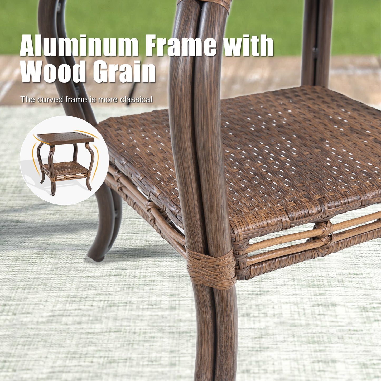 PEAKHOME-Arsterie Patio Aluminum Square Side Table With Storage Shelf