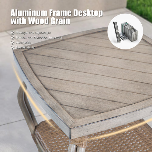 PEAKHOME-Arsterie Patio Aluminum Square Side Table With Storage Shelf