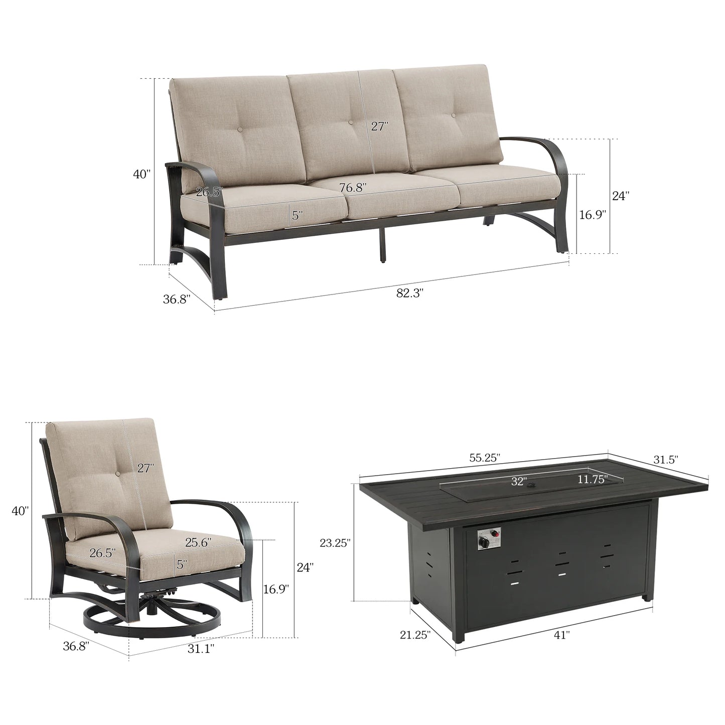 Chamber 4 Pieces Patio Swivel Seating Set With Sunbrella® Cushions And Fire Pit Table