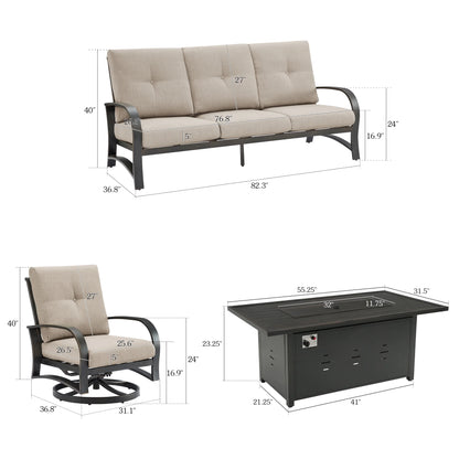 Chamber 4 Pieces Patio Swivel Seating Set With Sunbrella® Cushions And Fire Pit Table