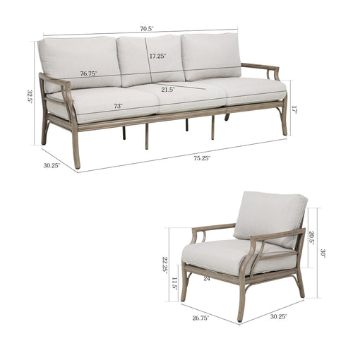 Lamando 3 Pieces Patio Aluminum Conversation Seating Group With Olefin Cushions For 5 Person