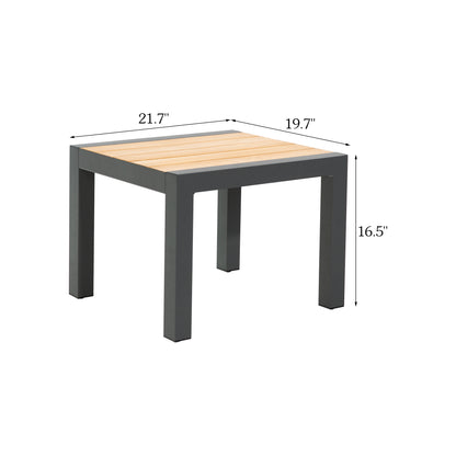 Patio Rectangular Aluminum Side Table With Teak Wood Tabletop