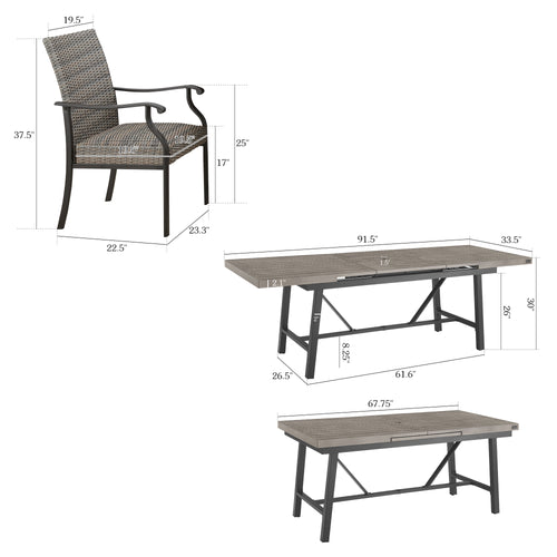 Peakhome Furnishings Patio Dining Set For 6 & 8 Person With Automatic Extendable Table, Wicker Armrest Chair Padded with Quick Dry Foam