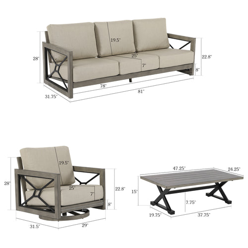 Marindo Patio 4 Pieces Aluminum Conversation Seating Group with Sunbrella Cushions and Coffee Table for 5 Person