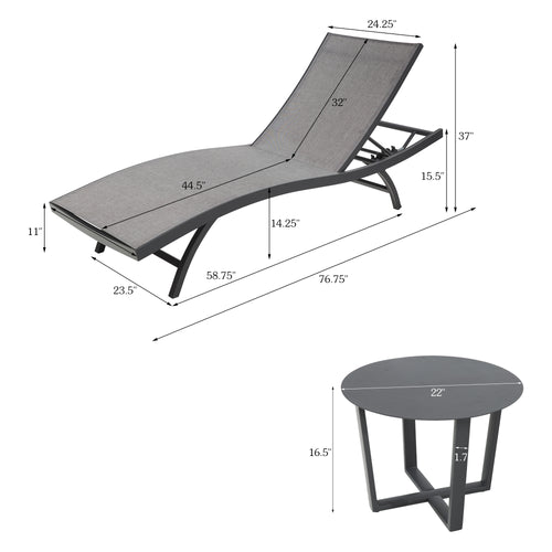 Chambray Patio Aluminum Chaise Lounge Chairs With Phifertex®  Sling Fabric And Side Table