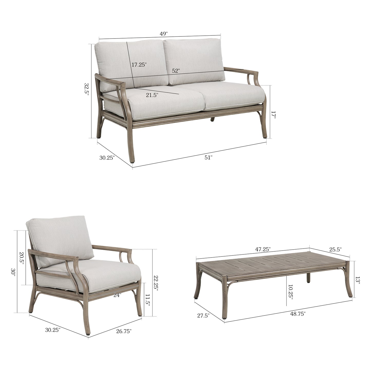 Lamando 4 Piece Aluminum Patio Furniture Sets with Olefin Cushions for 4 Person