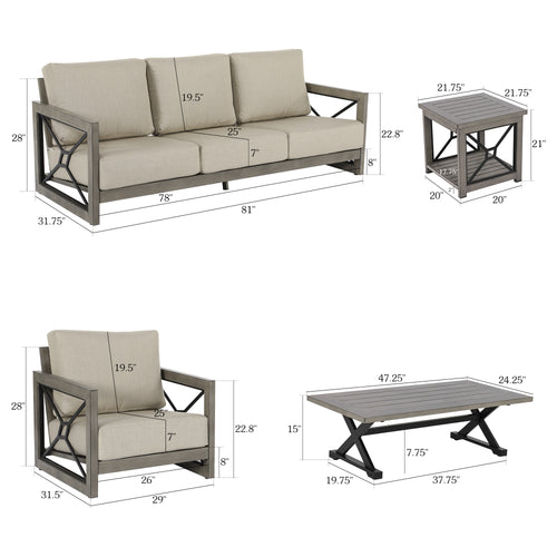 Marindo 5 Pieces Outdoor Aluminum Conversation Seating Group with Sunbrella Cusions and Coffee Table Side Table for 5 Person