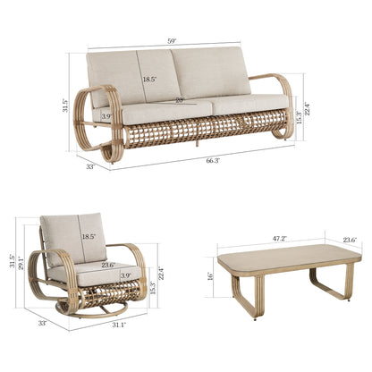 Arsterie 4 Pieces Aluminum Patio Loveseat Sets With Wicker Decoration