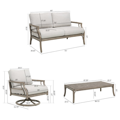 Lamando 4 Piece Aluminum Patio Furniture Sets with Olefin Cushions for 4 Person