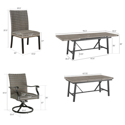 PEAKHOME FURNISHINGS Patio Wicker Dining Set With Automatic Extendable Table For 6 & 8 Person