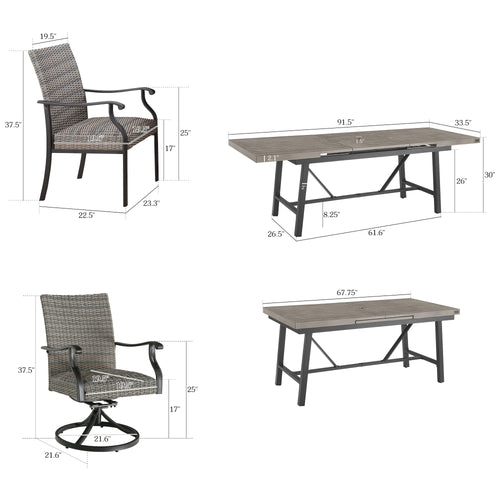 PEAKHOME FURNISHINGS Patio Wicker Dining Set With Automatic Extendable Table For 6 & 8 Person