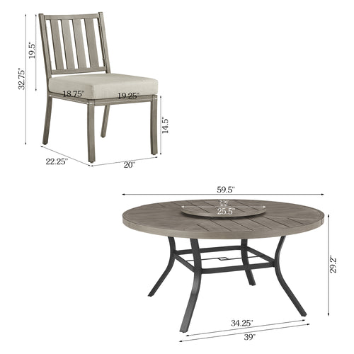 PEAKHOME Azur Patio Round Dining Table/Armless Chair Set With Removable Lazy Susan And Sunbrella® Cushions