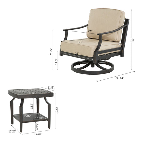 Tamarin 3 Pieces Aluminum Patio Club Conversation Seating Group With Sunbrella Cushions And Side Table