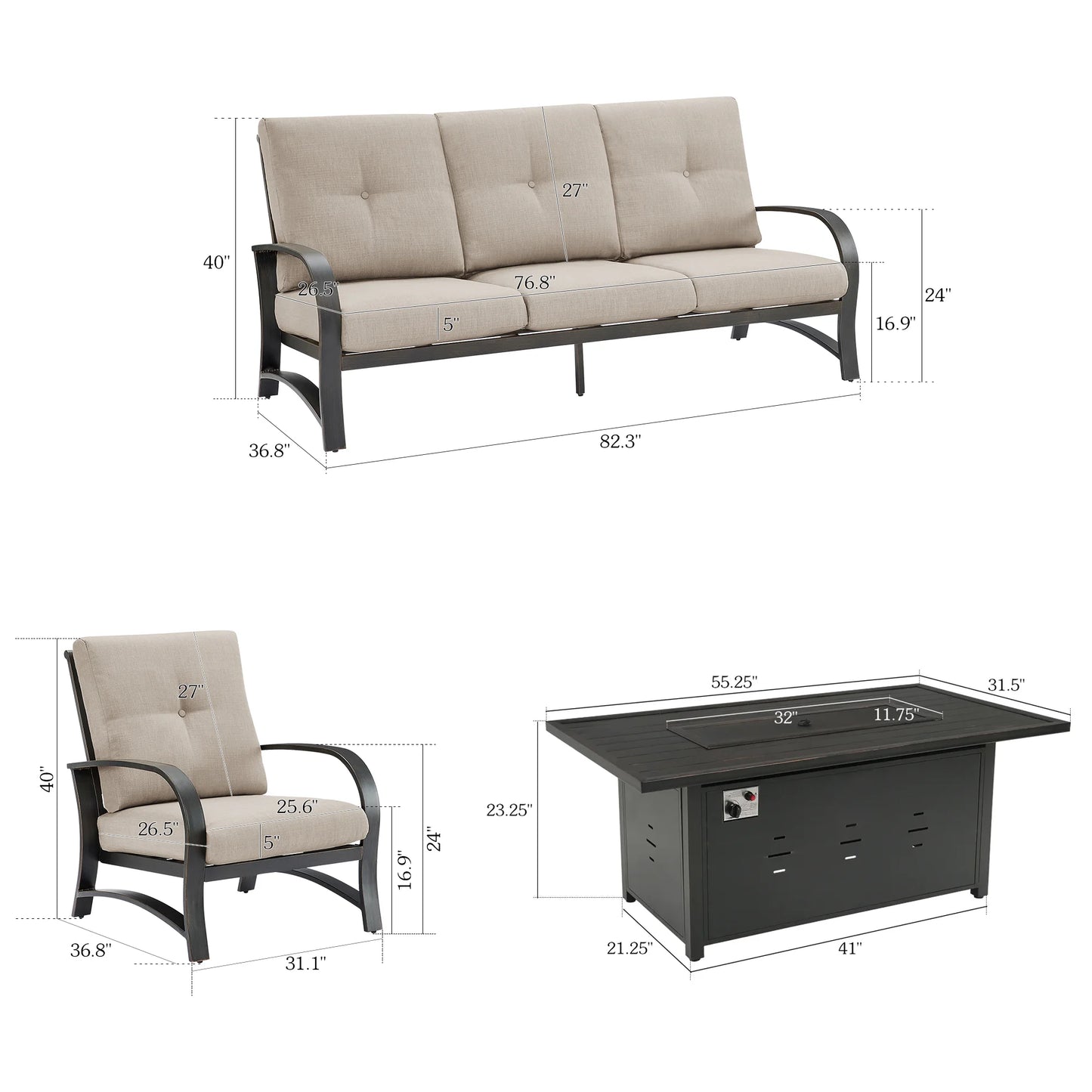 Chamber 4 Pieces Patio Furniture Sets With Sunbrella® Cushions And Fire Pit Table