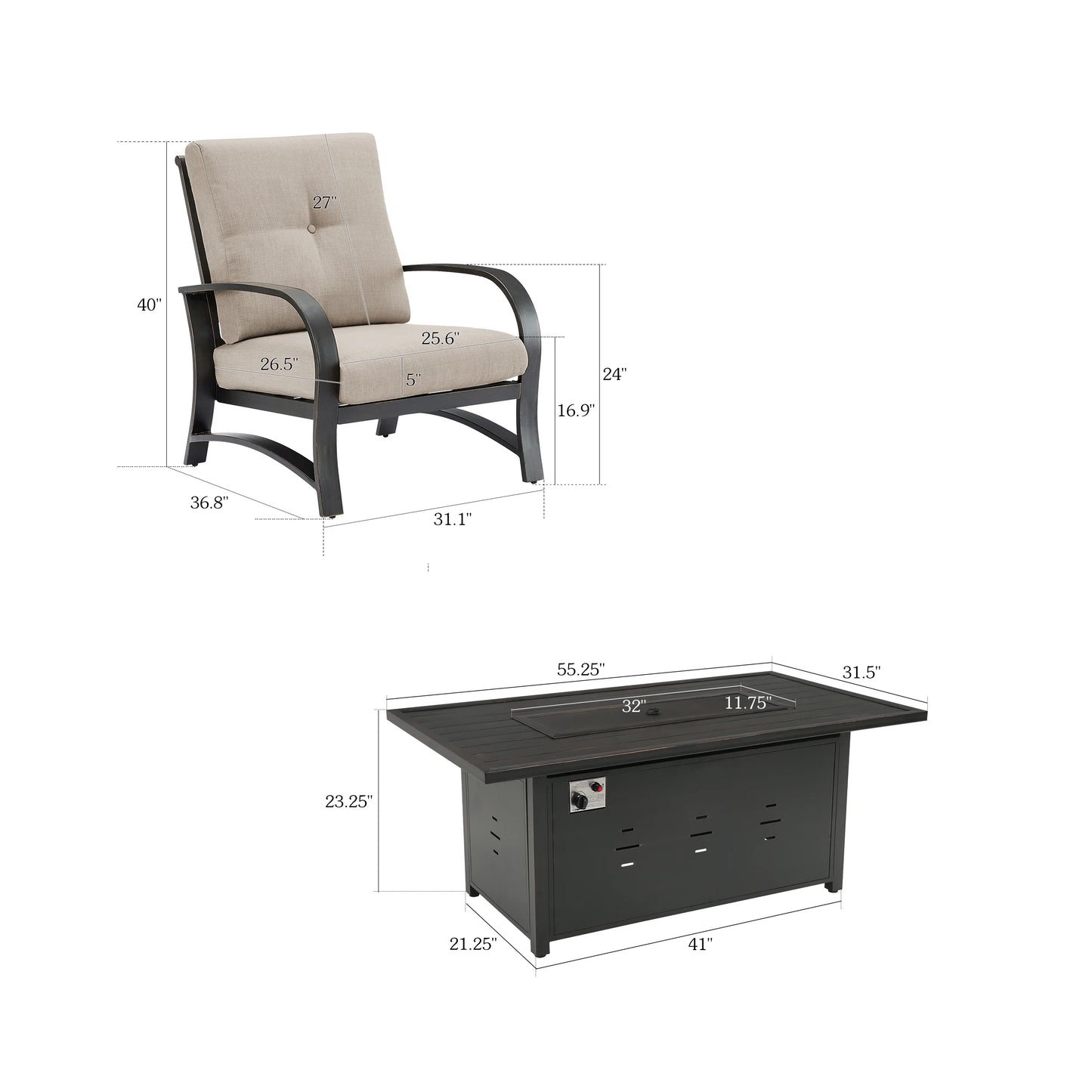 Chamber 4 Seat Patio Conversation Sets With Sunbrella® Cushions And Fire Pit Table