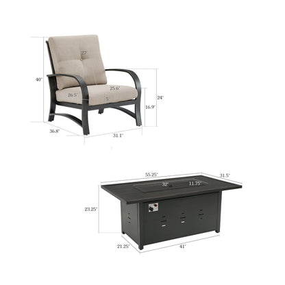 Chamber 4 Seat Patio Conversation Sets With Sunbrella® Cushions And Fire Pit Table