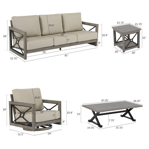 Marindo 5 Pieces Outdoor Aluminum Conversation Seating Group with Sunbrella Cusions and Coffee Table Side Table for 5 Person