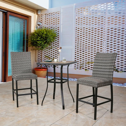 Pavane Patio Wicker Bar stools Outdoor Heavy-Duty Steel Frame Rattan Chairs with Quick Dry Foam Filling and Curved Backrest