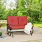 Patio Glider Bench Loveseat Outdoor Cushioed 2 Person Rocking Seating Patio Swing Chair, Red