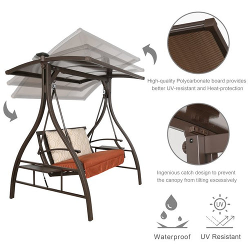 Peak Home Furnishings 2-Seat Deluxe Porch Swing Chairs with Sunbrella® Cushions and Solar Light