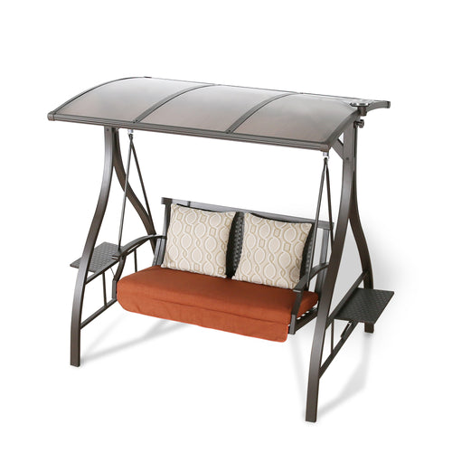 Peak Home Furnishings 2-Seat Deluxe Porch Swing Chairs with Sunbrella® Cushions and Solar Light