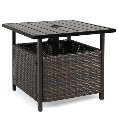 Patio Outdoor Wicker Umbrella Stand Bistro Table, Side Table