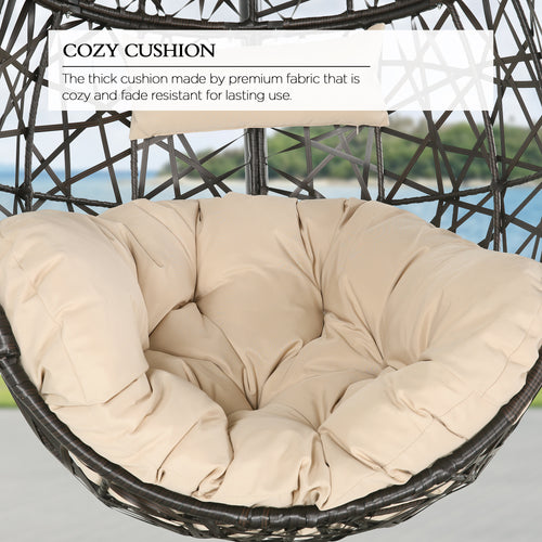 Outdoor/Indoor Rattan Hanging Basket Swing Chair with Stand and Cushion