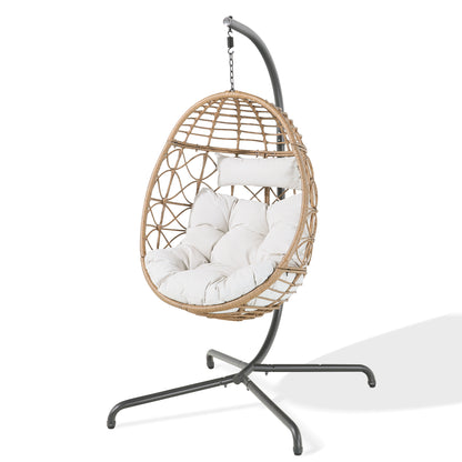 Peakhome Furnishings Egg Chair with Stand, Patio Wicker Hanging Chair, Hammock Swing Chair for Bedroom, Balcony, Garden