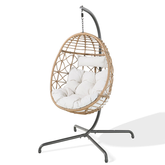 Peakhome Furnishings Egg Chair with Stand, Patio Wicker Hanging Chair, Hammock Swing Chair for Bedroom, Balcony, Garden