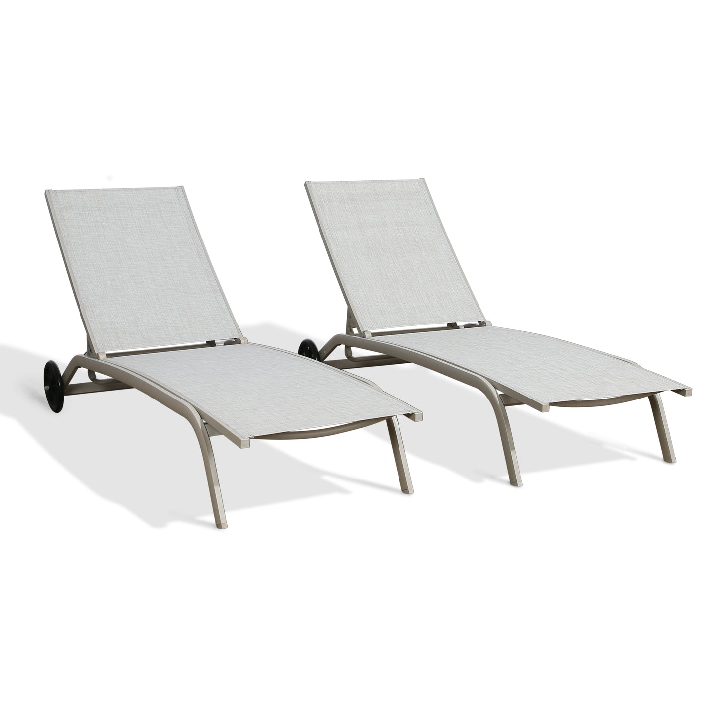 2 Pieces Patio Aluminum Chaise Lounger Outdoor Adjustable Lounge Chair with Wheels (Light Grey)
