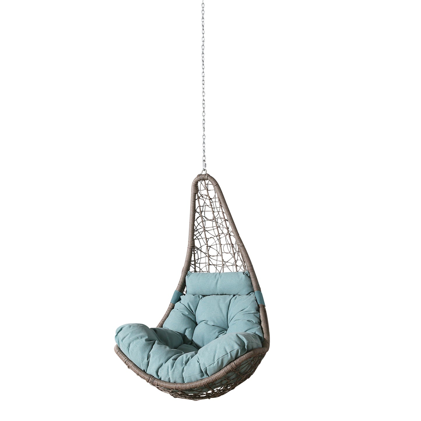 Outdoor Hanging Chair, Patio Wicker Hanging Basket Chair Swing with Steel Suspension Chain(Blue)