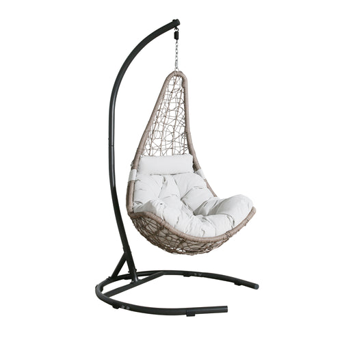 Peakhome Furnishings Outdoor/Indoor Wicker Hanging Basket Swing Chair with Stand