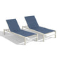 2 Pieces Outdoor Aluminum Chaise Lounge Chairs Patio Sling Sun Lounger Set Recliner with Wheels (Navy)