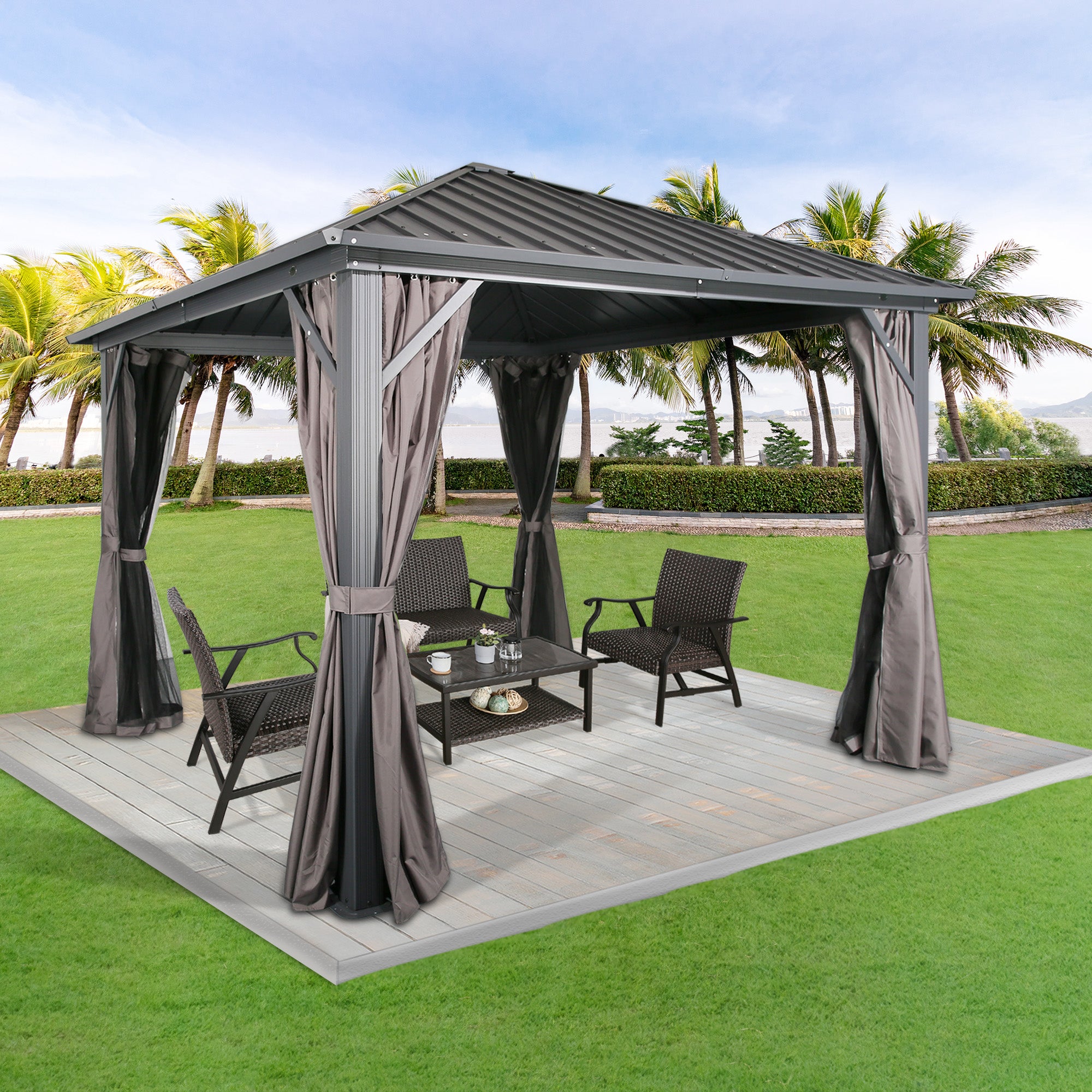 10Ft x 10Ft Patio Hardtop Gazebo Outdoor Aluminum Pergola with Galvani ...