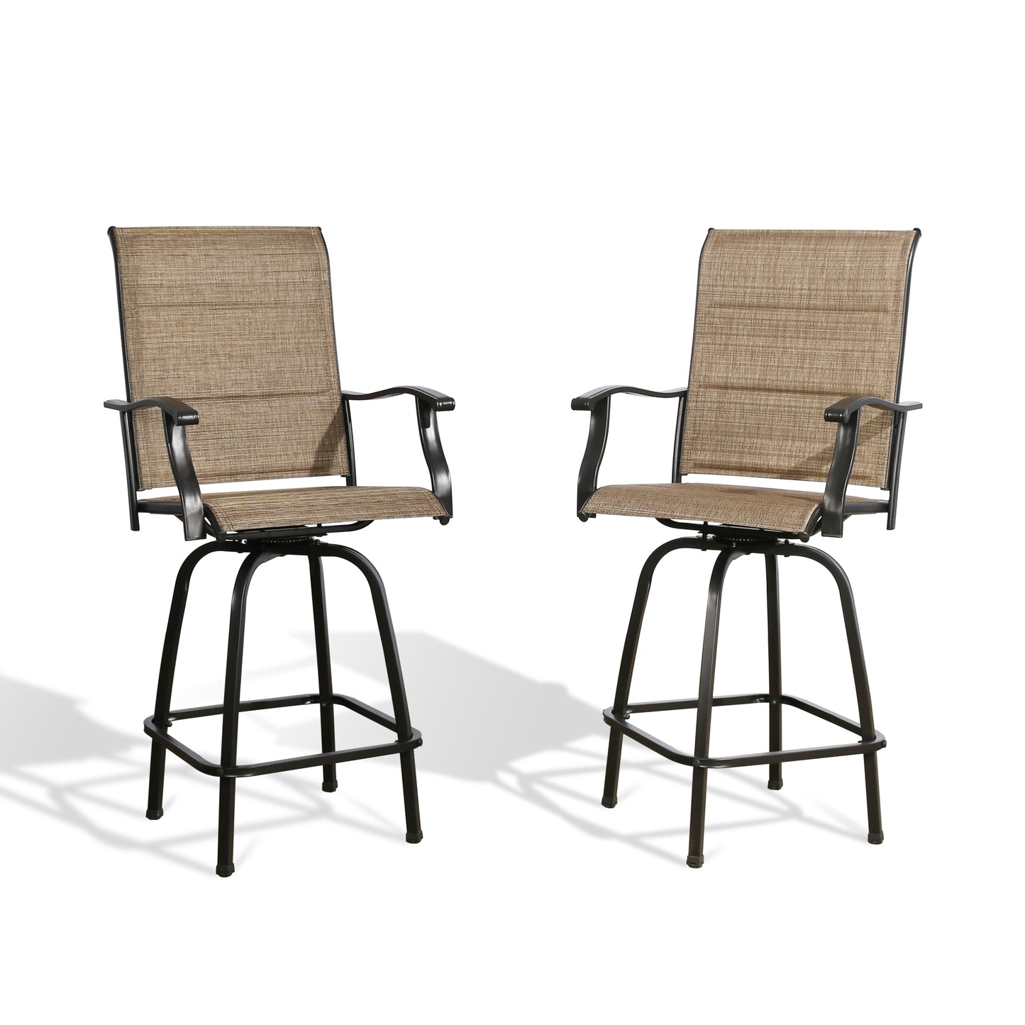 2-Piece Padded Outdoor Swivel Bar Stools Textilene Patio Seating Height Bar Chairs with Quick Dry Foam and Armrest