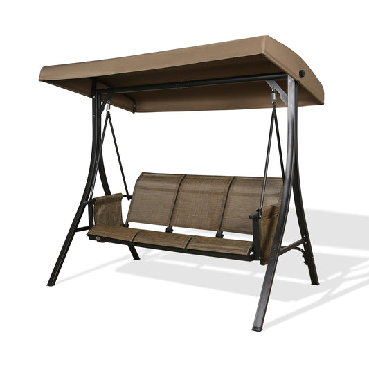 Patio Tree Outdoor 3-seat Patio Porch Swing Chair with Adjustable Canopy (Brown)