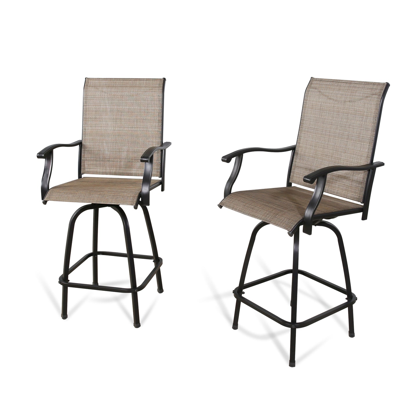 2-Piece Outdoor Swivel Bar Stools, Sling Patio Seating Height Bar Chairs with High Back and Armrest