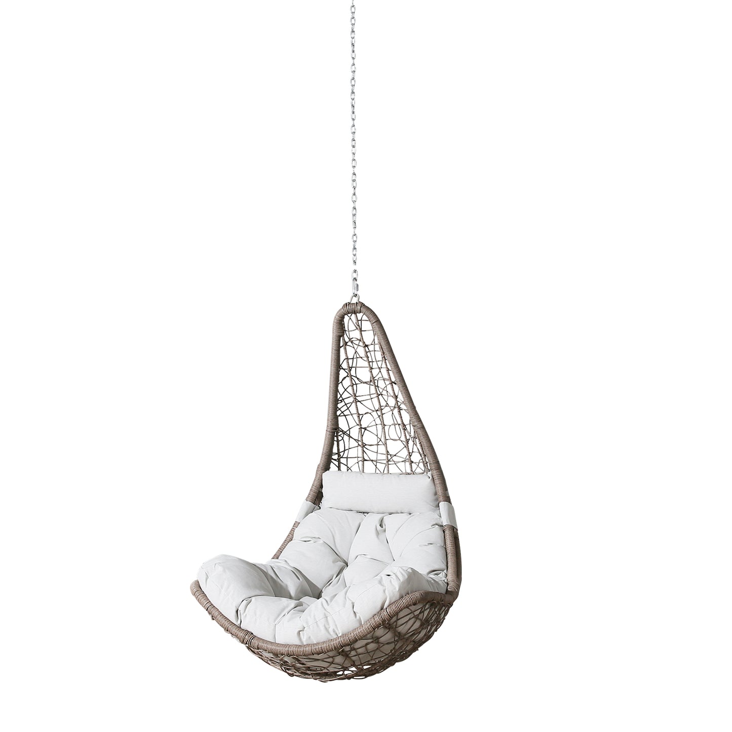 Outdoor Wicker Hanging Chair Swing, Patio Hanging Basket Swing Chair with Hanging Steel Chain(Beige)