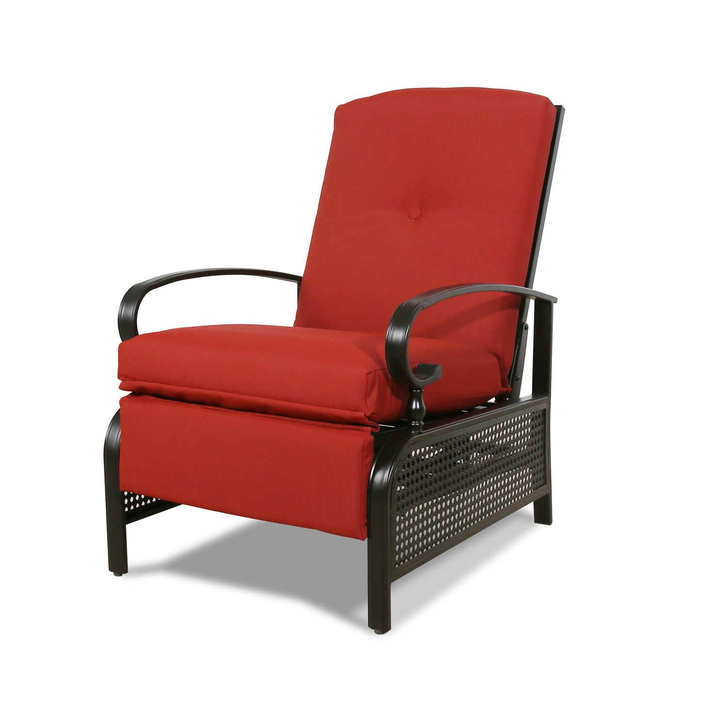 Patio Recliner Chair Automatic Adjustable Back Outdoor Lounge Chair with 100% Olefin Cushion (Red)