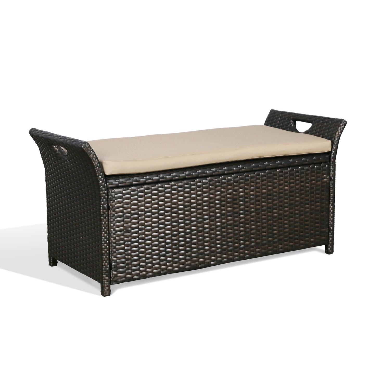 Outdoor Storage Bench Rattan Style Deck Box With Cushion
