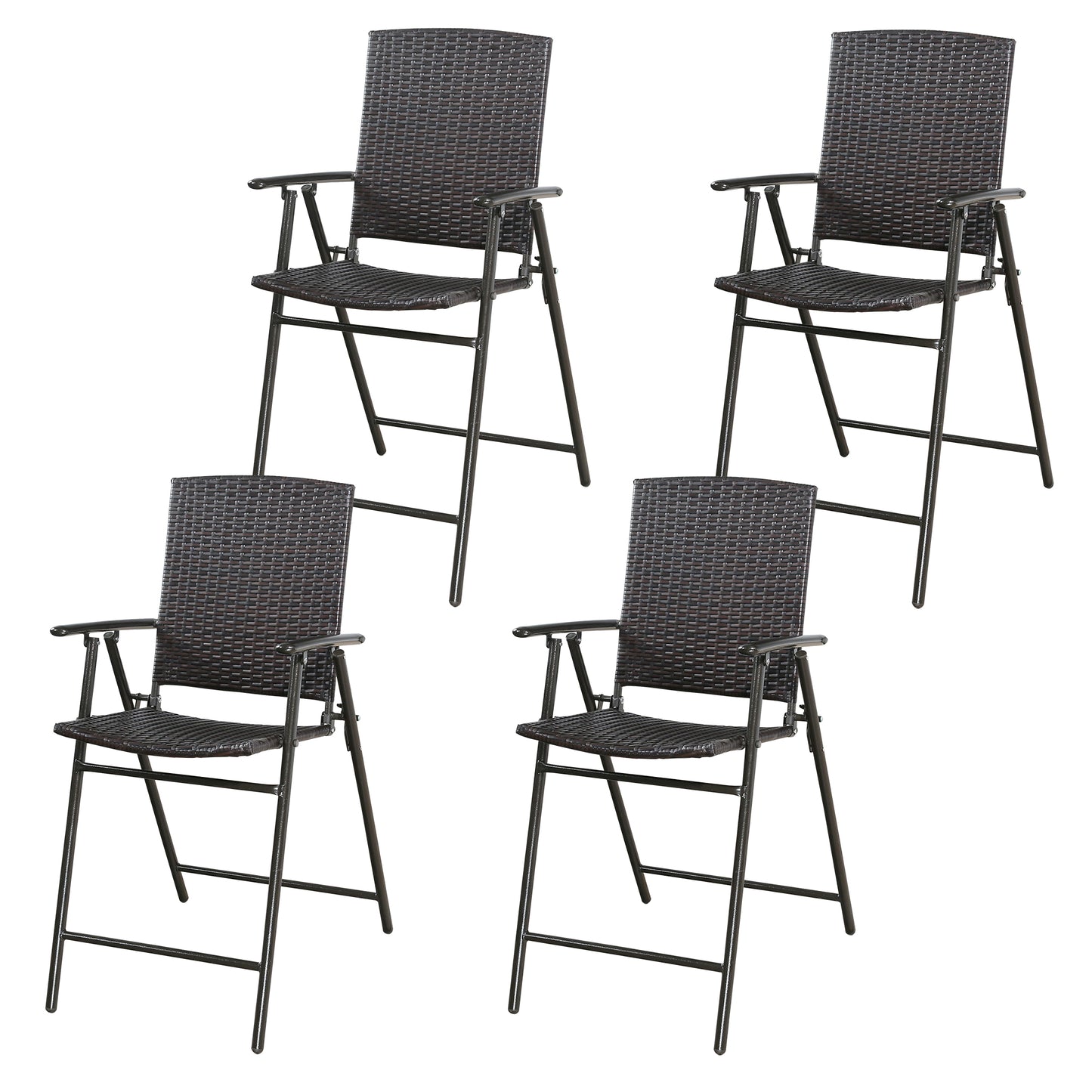 Patio All-Weather Folding Wicker Bar Chairs Set of 4 Outdoor Rattan Counter Stools