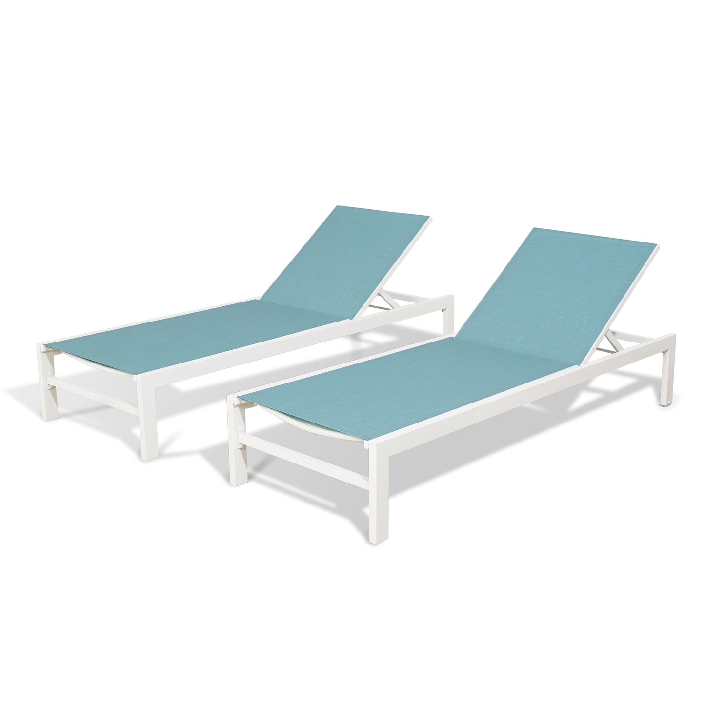 2 Pieces Outdoor Aluminum Chaise Lounge Chairs Patio Sling Sun Lounger Set Recliner with Wheels (Turquoise)