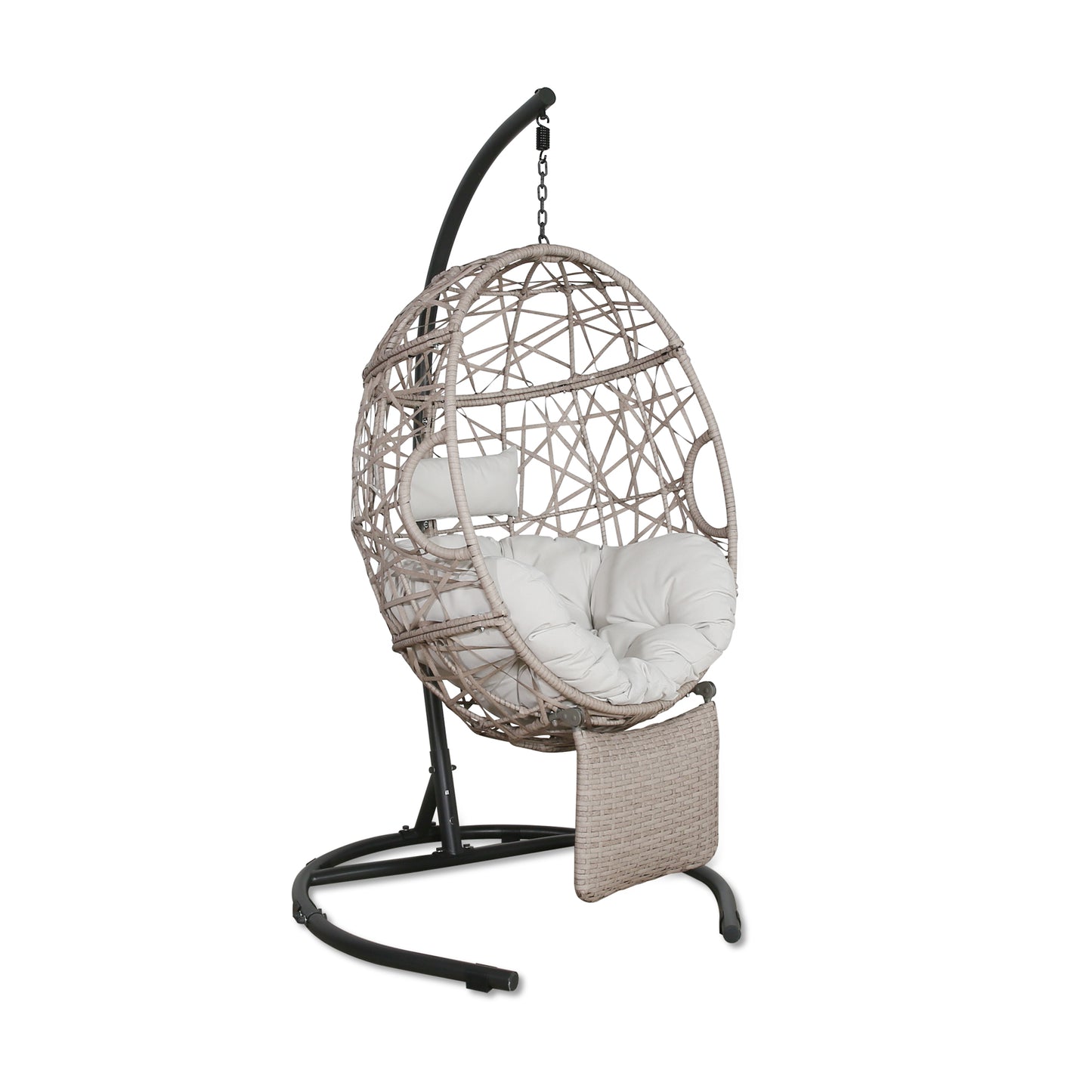 Outdoor Indoor Rattan Egg Swing Chair with Stand and Extendable Footrest, Beige