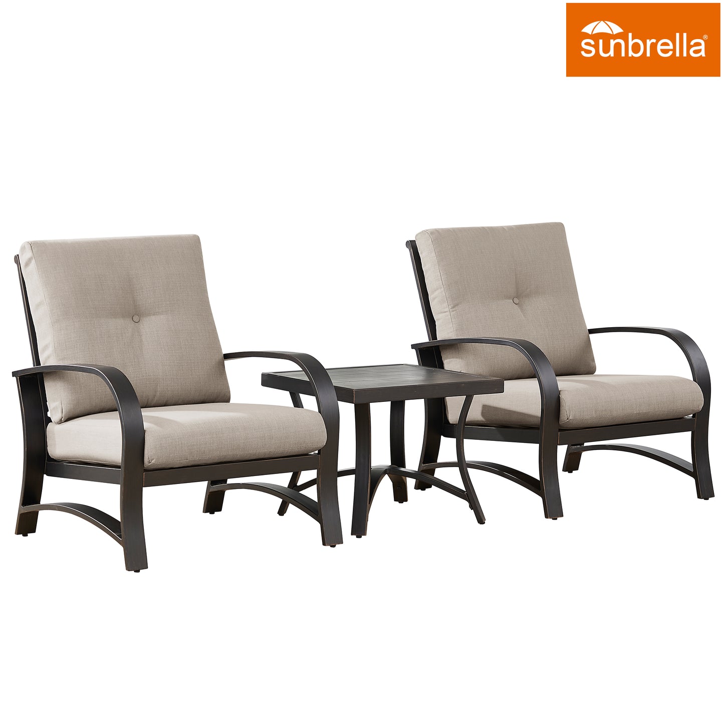 3 Pieces Outdoor/Indoor Aluminum Patio Conversation Seating Group with Sunbrella Cushions and Side Table