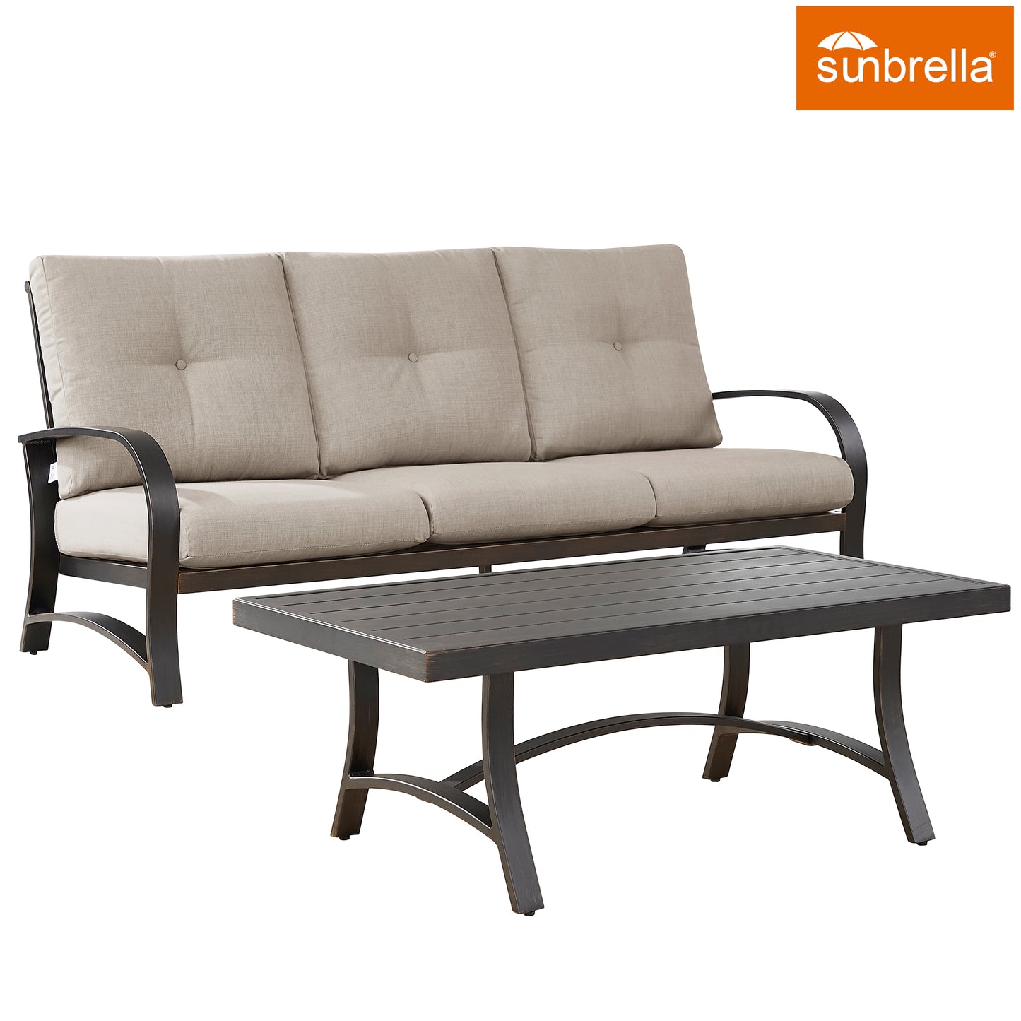 2 Pieces Outdoor/Indoor Aluminum Patio Conversation Seating with Sunbrella Cushions and Coffee Table