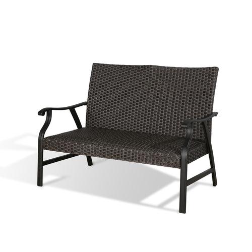 Pavane Patio Wicker Padded Loveseat Chair Indoor Outdoor Metal Bench Sofa with Quick Dry Foam